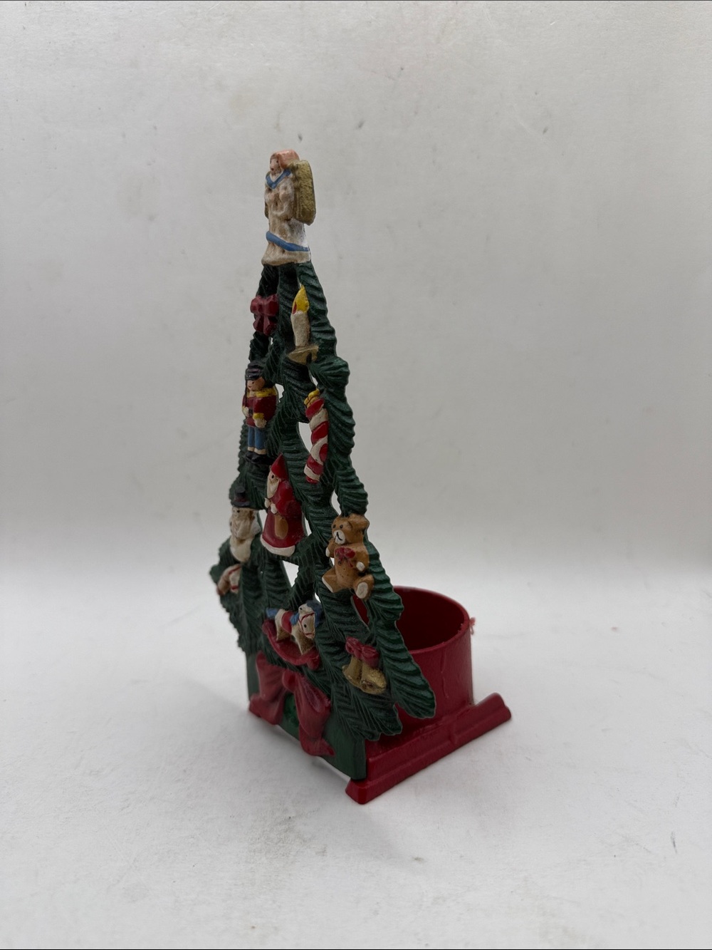 Vtg Cast Iron Christmas Tree Tealite Decor Candle Santa Snowman Bear Collectible - Picture 2 of 15